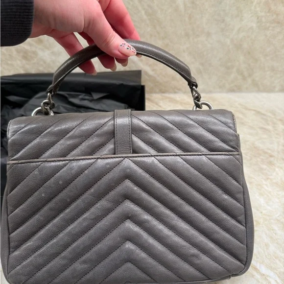 Saint Laurent Metallic Gray Quilted Shoulder Bag - Picture 4 of 9